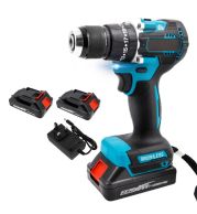 Cordless Drill Machine 10mm Hammer 21V with 2x Lithium Batteries & Charger | Compact Impact Drill Driver for Wood, Metal, Masonry | Variable Speed, Keyless Chuck, LED Light, Torque Settings - UAE Ready Stock 